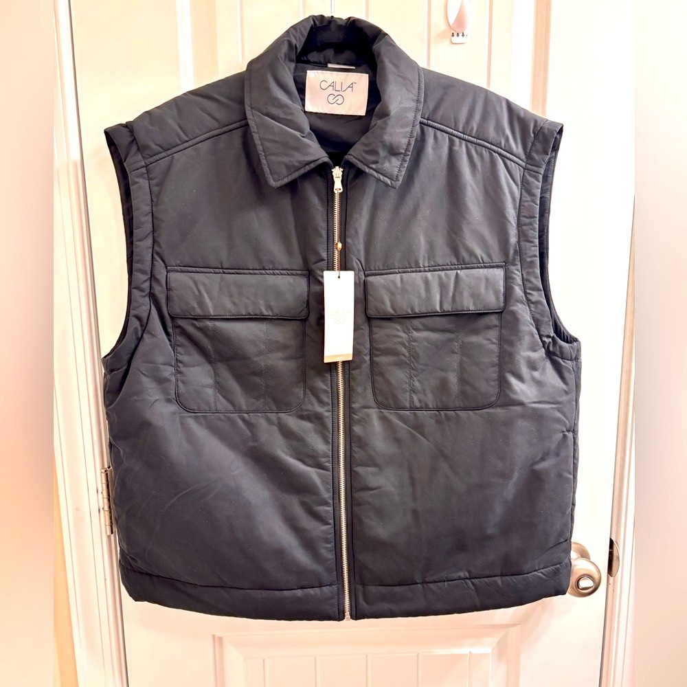 Calia Journey Pure Black Soft Zip Athleisure Workout Vest Jacket Women’s size L